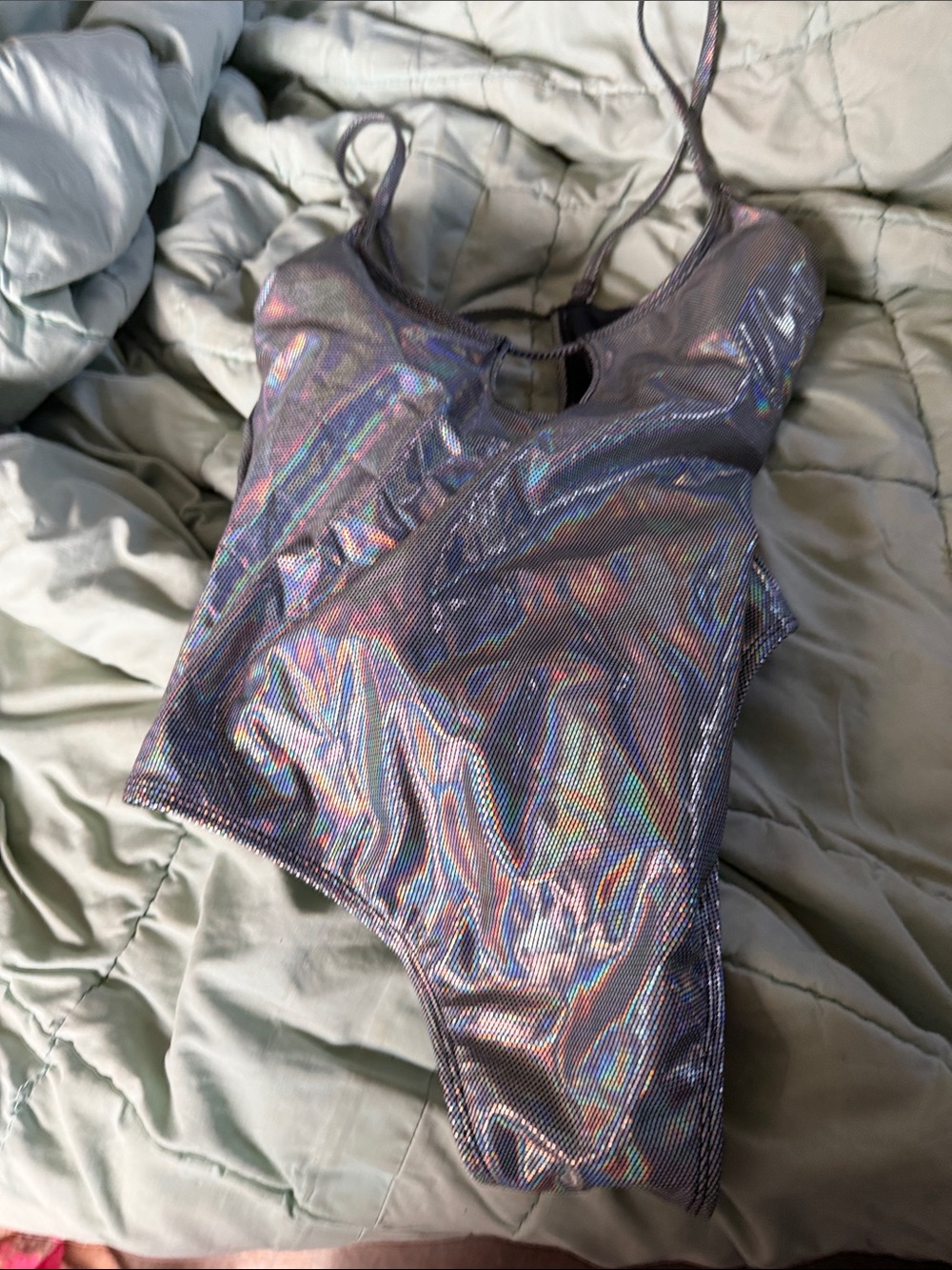 No Boundaries Holographic Iridescent One-Piece Swimsuit - Silver
